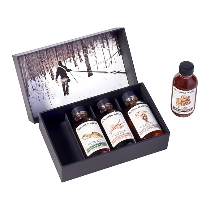 Runamok Sugarmaker's Small Maple Syrup | Unique Birthday Gift Box | Barrel Aged Infused and Smoked Organic Maple Syrup Varieties | 2 oz (4 count) 60mL