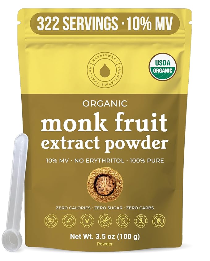 Organic Monk Fruit Extract Powder 3.5 oz Pure USDA Organic Monk Fruit Extract Sweetener with No Fillers Zero Calories Zero Carbs Keto &amp Paleo Friendly Sugar Substitute 322 Servings by Natri