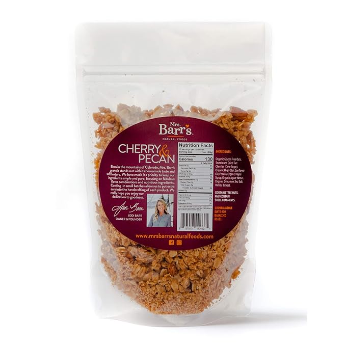 Mrs. Barr’s Natural Foods Granola | Cherry &amp Pecan | Certified Organic Gluten Free Oats | Soft Texture | Small Batch | Gourmet Quality | Real Ingredients | 10 Ounces (3 Pack)