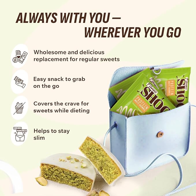 FitnesSHOCK Pistachio White Chocolate Protein Brownie – Low Sugar Dessert Snack (2g Total Sugar No Added Sugar) – Healthy Snack – 10 Count