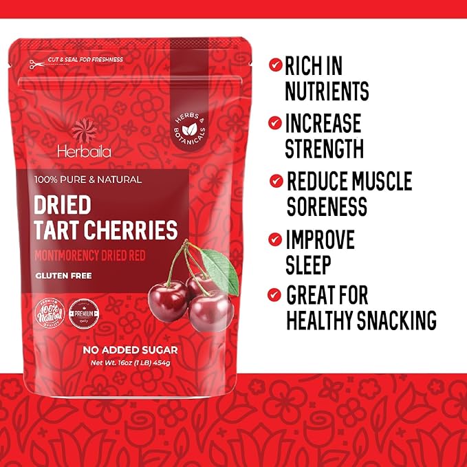 Herbaila Dried Cherries Tart Cherry Montmorency Tart Cherries Dried Sour Cherries Fresh Montmorency Dried Tart Cherries Dried Cherries All-Natural Whole Sour Cherry (1lb) (Pack of 2)