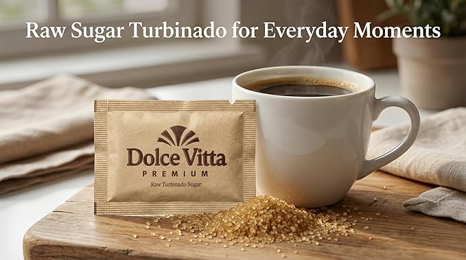Raw Sugar Dolce Vitta Premium (400 Ct Box) - Raw Sugar Turbinado Cane Sugar Packets Pure All-Natural Turbinado Sugar Sugar Pure Cane Non-GMO Project Verified Kosher Vegan and Gluten Free.