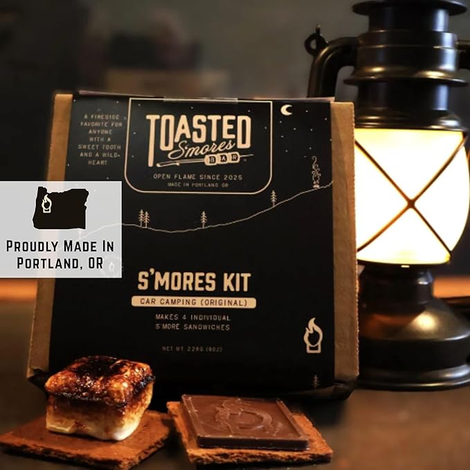 Toasted S'mores Bar Original Car Camping Artisan S'mores Kit Contains Milk Chocolate Squares Spiced Graham Crackers and Vanilla Marshmallows Pack of 4