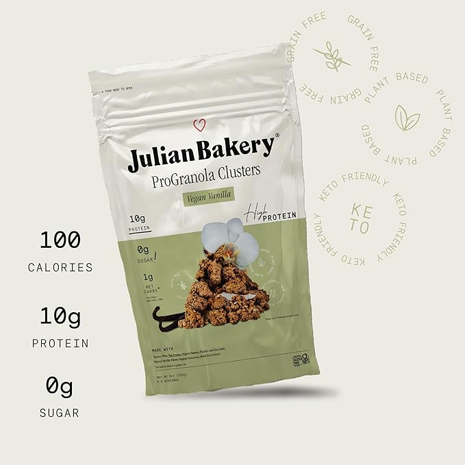 Julian Bakery® ProGranola® Cereal | Vegan | Vanilla Cluster | 10g Protein | 12g Fiber | 1 Net Carb | Gluten-Free | Grain-Free | High Protein &amp High Fiber | 9oz (3 PACK)