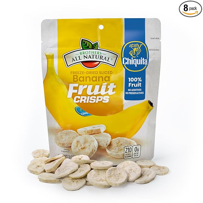 Brothers All Natural Freeze Dried Fruit Crisps Chiquita Banana 2 Oz (Pack of 8) Made with 100% Fruit Gluten Free Soy Free Vegan Healthy Snack Resealable Pouch