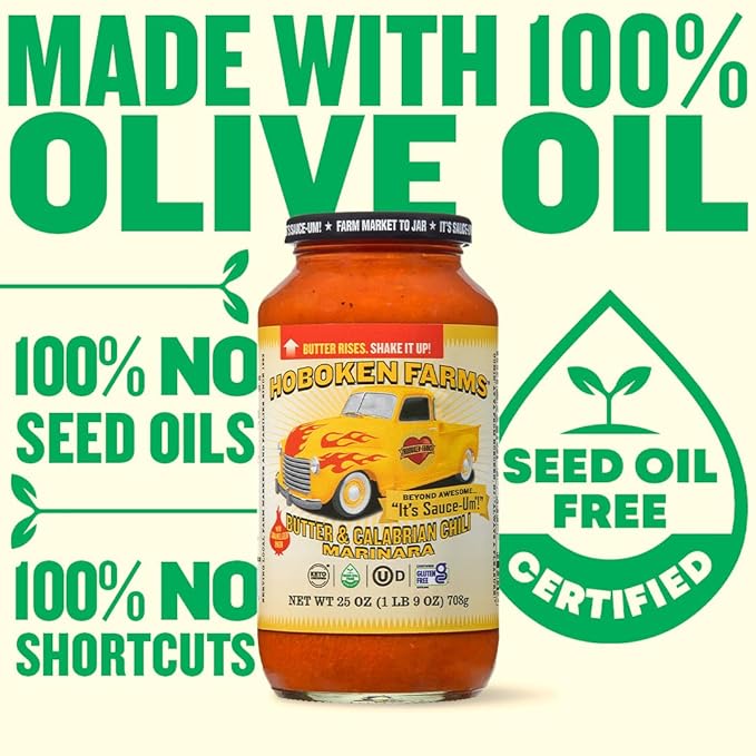 Hoboken Farms Butter &amp Calabrian Chili Marinara Sauce - No Sugar Added Low Sodium Non-GMO Preservative-Free Low Carb Keto and Seed Oil Free - Better For You Past Sauce! (25 Fl Oz Pack of 2)