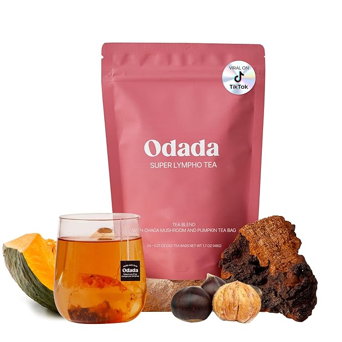 Odada Super Lympho Herbal Tea Natural Herbal Detox Blend with Chaga Pumpkin Chestnut Caffeine-Free &amp Sugar-Free Supports Daily Body Balance &amp Light Hydration 24 Tea Bags