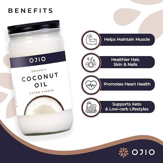 Ojio Virgin Coconut Oil – Unrefined Cold Pressed Extra Virgin Coconut Oil for Cooking Baking Skin &amp Hair Care – Gluten-Free Low-carb Keto &amp Paleo Friendly – 32 Fl Oz (Pack of 1)