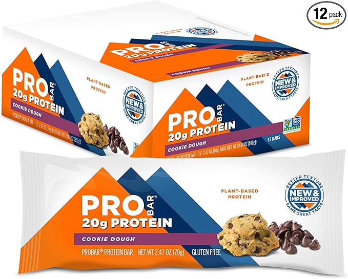 PROBAR Protein Bars Mint Chocolate (12 Count) and Cookie Dough (12 Count) Gluten-Free Non-GMO Plant-Based