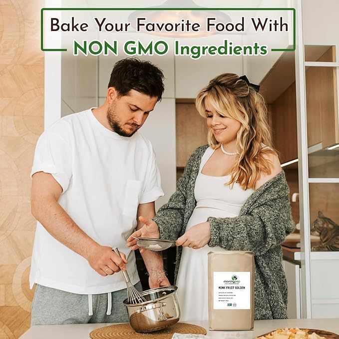 Morning Pep Monk Fruit Sweetener golden Sugar Substitute 55 lb Keto Friendly 1:1 Sugar Replacement Zero Calorie Non-GMO Kosher Golden - 55 lb BULK BAG (880 oz)