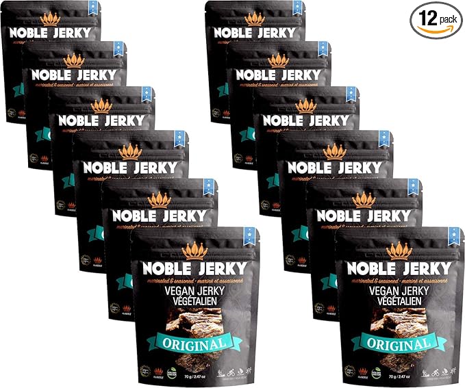 Noble Jerky – Vegan Jerky Plant-Based High Protein Snack Vegetarian Non-GMO Original Flavor 12 Pack (70g Bags) 14g Protein Per Bag