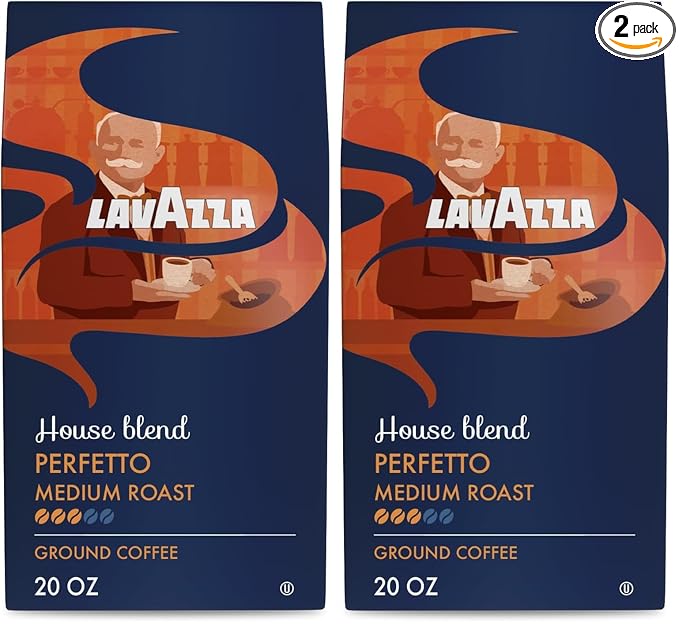 Lavazza Perfetto Ground Coffee Blend Dark Roast 20 Ounce Caramel flavor with Dark and Velvety Texture 100% Arabica (Pack of 2)