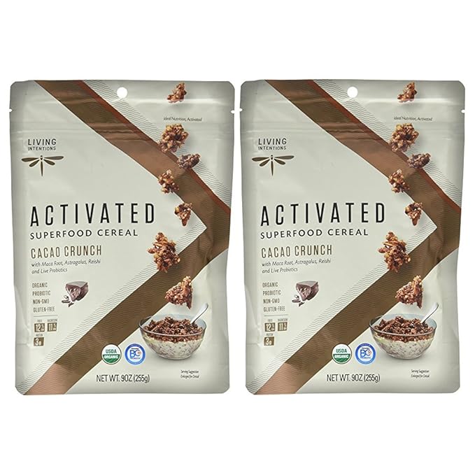 Living Intentions Superfood Cereal Cacao Crunch with Probiotics 9 Ounce Pack of 2