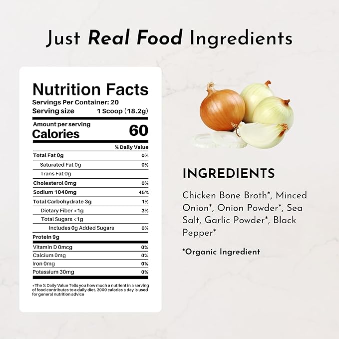 French Onion Soup Mix | 20 Servings | 9g Protein Per Serving | Pasture-Raised Bone Broth with Onion Garlic &amp Pepper | Supports Gut Health Immunity Joints &amp Skin*