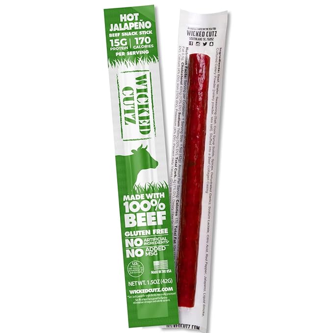 Volcanic Jalapeno Spicy Beef Sticks | Tender Flavorful Extra Large Hot Beef Jerky with 15g of Protein Per Meat Stick Gluten Free High Protein Healthy Snacks for Adults (12 Sticks)