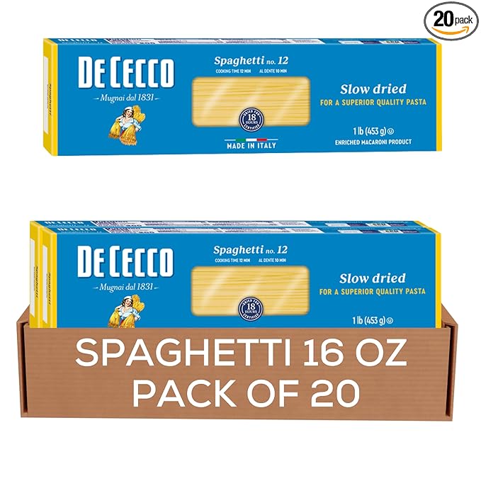 De Cecco Spaghetti No. 12 Pasta 16 Oz (Pack of 20) Authentic Slow Dried Made with Durum Wheat Versatile Pasta for Sauces &amp Recipes Made in Italy