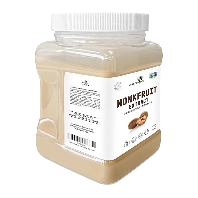 Morning Pep 100% Pure Monk Fruit extract sweetener No Erythritol Monkfruit Extract Powder NON-GMO Project Verified Keto Certified OU kosher No Fillers Zero Calories | Over 900 Servings | 10 oz