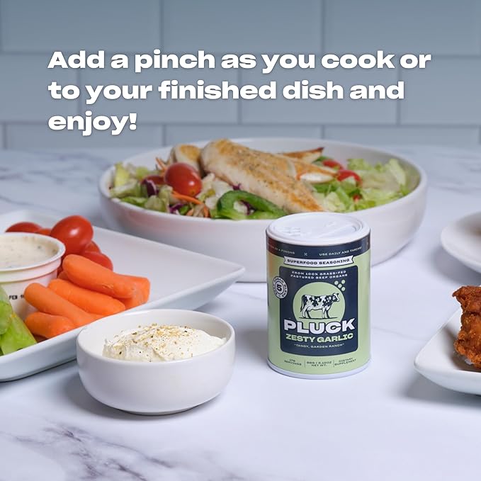 Pluck Zesty Garlic Organ Meat Blend Seasoning | From Grass-Fed &amp Grass-Finished Pastured Beef Organs with Redmond Real Sea Salt | As Seen on ABC’s Shark Tank | 176 Servings