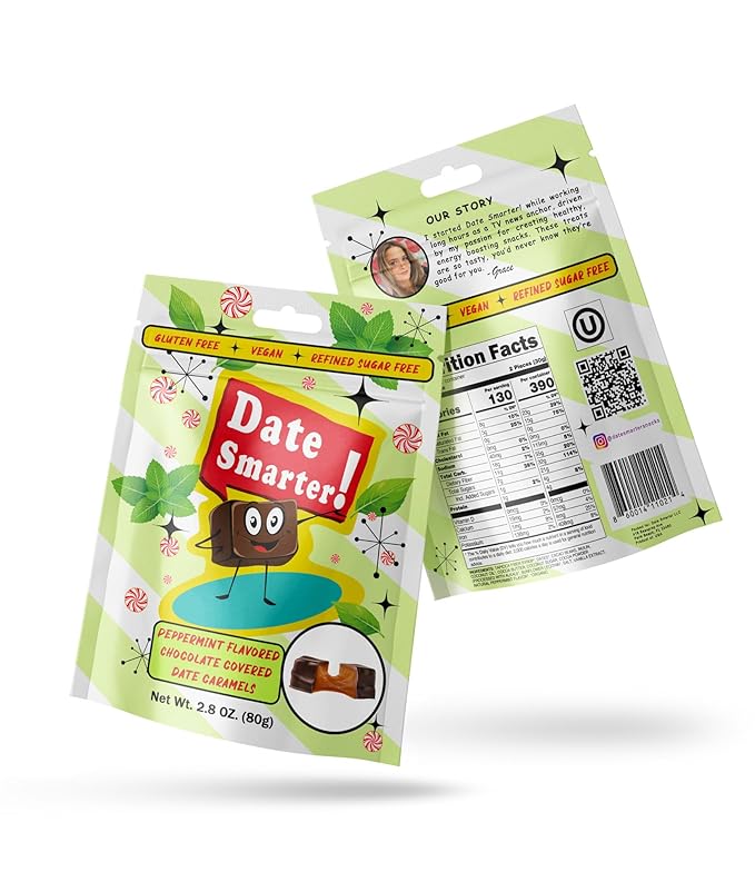Date Smarter Chocolate Covered Date Caramels - Naturally Sweetened with Real Dates - Vegan Gluten-Free Dairy-Free Refined Sugar-Free Plant-Based Snack Bites - Great Anytime Snack - 2.8 oz 6 Pack