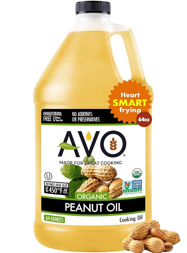AVO Made for Great Cooking Organic Peanut Oil Half Gallon - Perfect for Cooking &amp Deep Frying - Ideal for Chefs Moms and Grillers - Bulk Organic Peanut Oil for Deep Frying Turkey