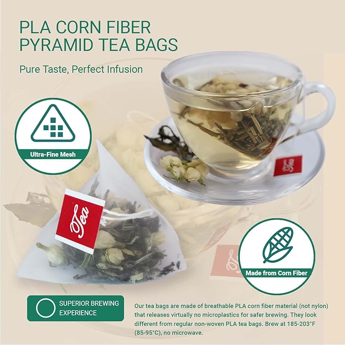 ADMIRINGAZELAND Jasmine White Tea Bags - 30 Count Fujian White Peony Leaf &amp Real Jasmine Flowers Blend with Pyramid Bags Morning &amp Afternoon Chinese Tea Gift for Women &amp Men 2.1oz