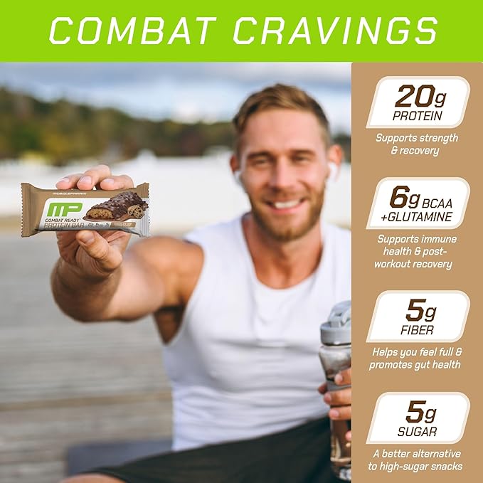 MusclePharm Combat Sport Bar Bundle - Chocolate Chip Cookie Dough &amp Chocolate Cake Flavors High Protein Fuel Performance Combat Cravings 20g Protein 5g Fiber 12 Bars