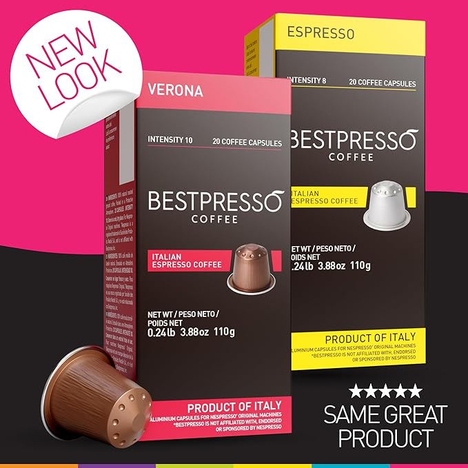 Bestpresso Coffee for Nespresso Original Machine 120 pods Certified Genuine Espresso Variety Pack Pods Compatible with Nespresso Original