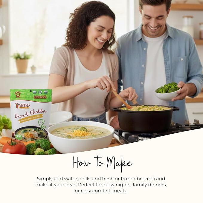 Twisted Pepper Co. Broccoli Cheddar Soup Mix: Gluten-Free – Handcrafted Soup – Rich Creamy &amp Cheesy Flavor Fast &amp Easy Comfort Meal Ready in 30 Minutes Serves 6 Add Water &amp Milk