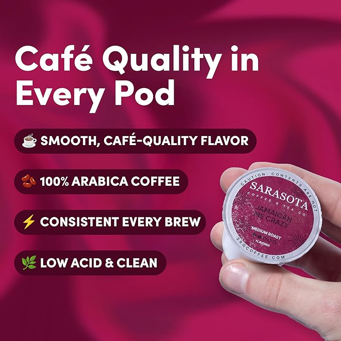 Sarasota K-Cup Coffee Pods | Medium Roast Flavored Coffee | Jamaican Me Crazy | Single Serve for Keurig Brewers | Gourmet Low Acid Mold Free | 24 Count