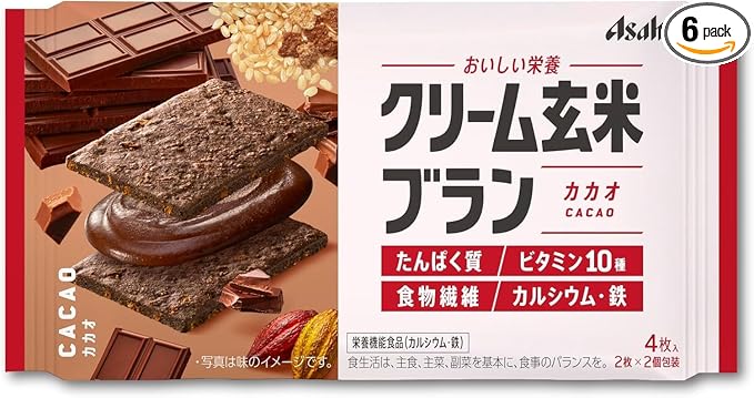 Asa hi Cream Genmai Bran Cacao Protein Bar 72g (Pack of 6) Delicious Crunchy Cacao Flavored Brown Rice &amp Wheat Bran with Chocolate Cream Japanese Nutrition Cereal Bar Snacks MADE IN JAPAN Limi
