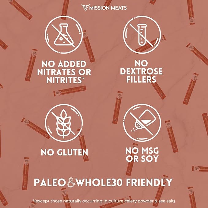 Mission Meats Beef Sticks – 100% Grass Fed &amp Pasture Raised Sugar Free Individually Wrapped Healthy Snacks Whole 30 &amp Paleo Friendly Jalapeno 1oz (24ct)