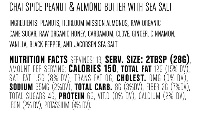 Big Spoon Roasters Chai Almond &amp Peanut Butter w/Raw Honey &amp Sea Salt - Keto Friendly Low Sugar Almond Butter - Crunchy Almond Butter w/Bee-Friendly Almonds - Gourmet Vegan Nut Butter - 2 x