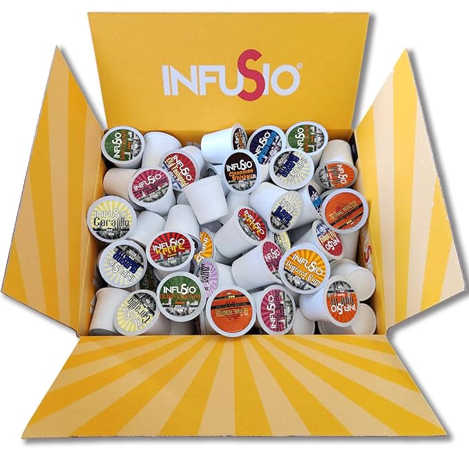 InfuSio Flavored Coffee Pods Variety Pack - 120 Count Flavored Medium Roast 12 Curated Blends Inspired by Classic Cocktails Compatible with Keurig K cups 2.0 Brewer