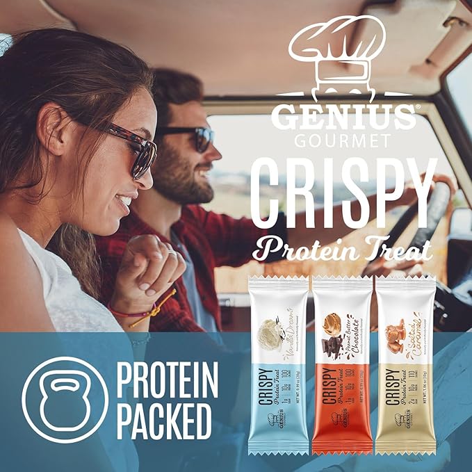 Genius Gourmet Crispy Protein Treat Vanilla Dream Keto Snack Low Carb Low Sugar &amp Gluten Free Protein Snacks for Adults 10G of Whey Protein per Protein Bar 5 Net Carbs On The Go Snack 10