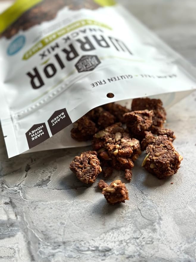 BeeFree Warrior Mix Gluten Free Granola - Chunky Granola Bites | Paleo Granola Low Carb Grain Free Preservative Free Oat Free | Granola for Yogurt Low Calorie Snacks | Clay’s Chocolate Buzz 9 Ou