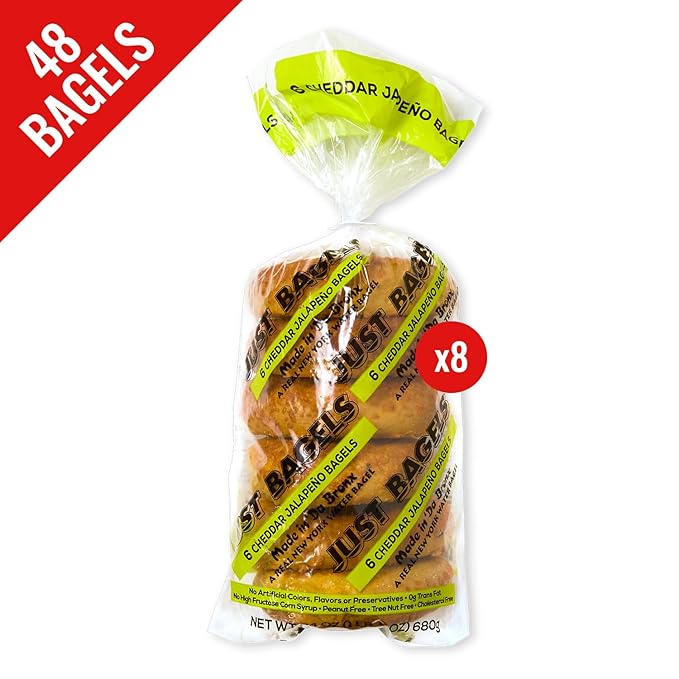 Just Bagels Cheddar Jalapeno Bagels - 8 Packs Of 6 Bagels Per Pack - 48 Total Non-GMO