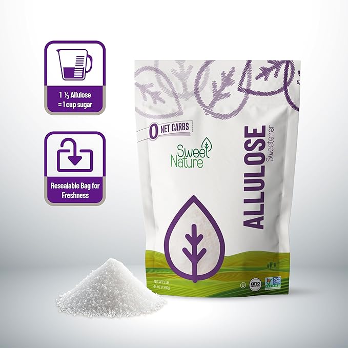 Sweet Nature Allulose Sweetener 3 lb Resealable Bag Keto Sugar Substitute Non-GMO Gluten-Free Kosher Zero Calorie Natural Granulated Sugar Alternative Allulose Powder for Baking &amp Cooking