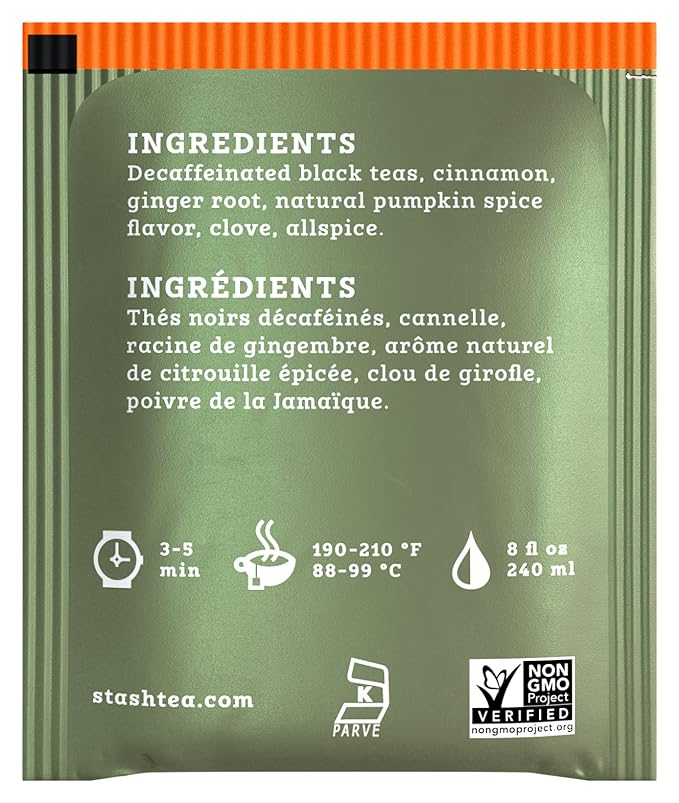 Stash Tea Decaf Pumpkin Spice Black Tea Box of 100 Tea Bags
