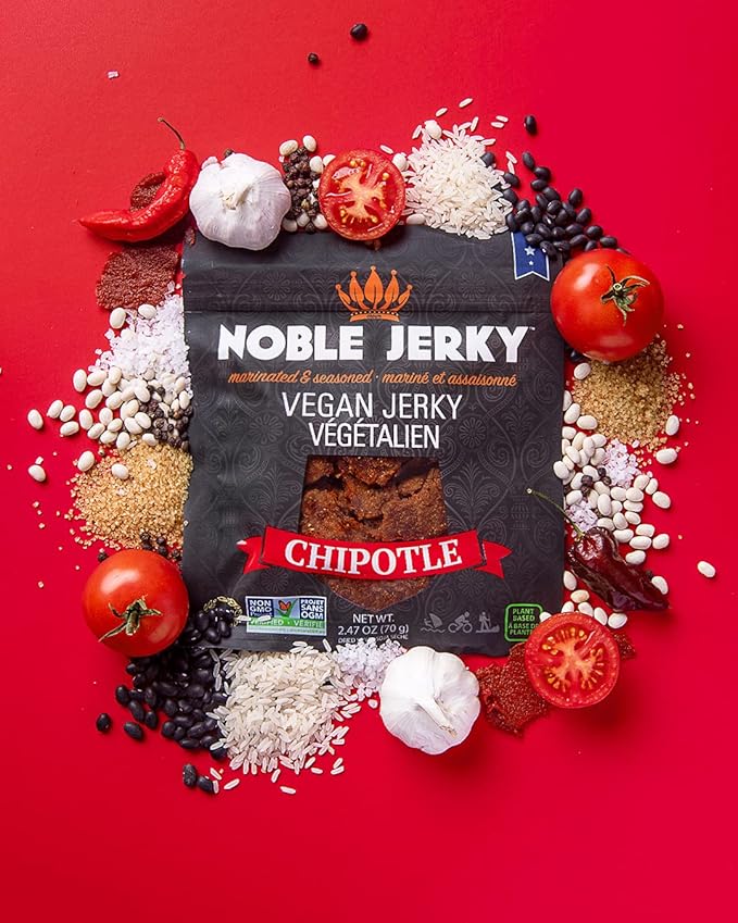 Noble Jerky - Vegan Vegetarian Plant Based Snack Non-GMO (Chipotle 12 Bags (70 gram Bags))