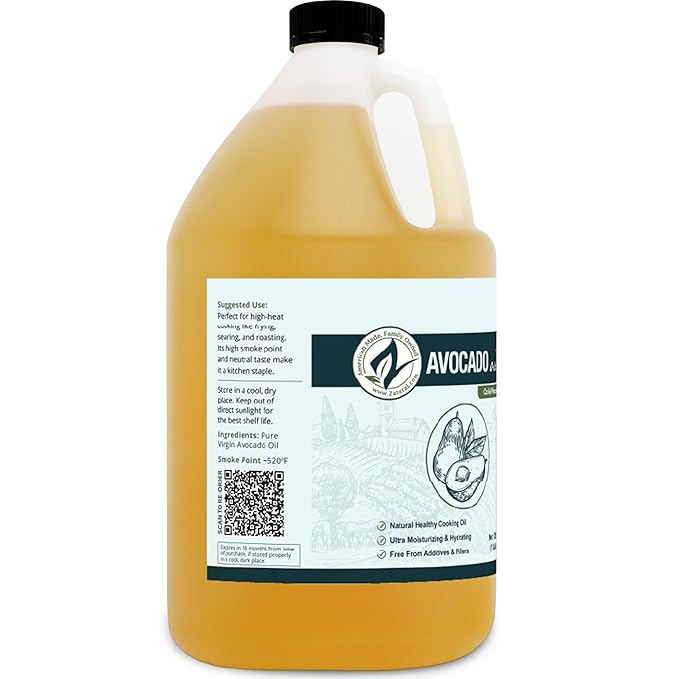 Zatural 100% Avocado Oil Pure Natural without Additives Clean Cold Pressed Non-GMO Vegan: For Cooking Frying Baking and for Sauces Dressings Marinades Salads (1 Gallon)