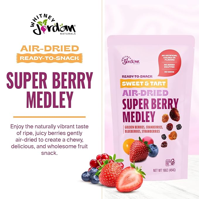 Whitney Jordan Naturals Air-Dried Super Berry Medley 16 oz Pack of 2 - Dried Fruit Snack Made from Real Berries - Non-GMO Gluten-Free Vegan Chewy Real Fruit for Clean Snacking