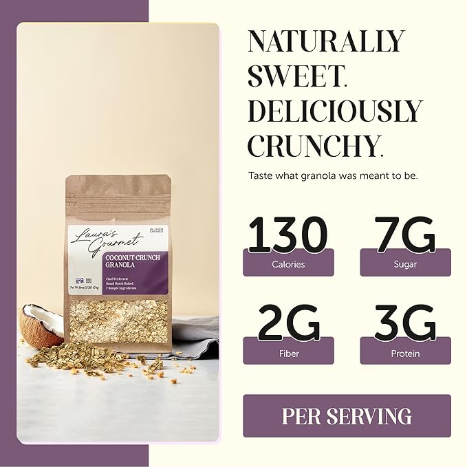 Laura's Gourmet Granola - Coconut Crunch - Gluten Soy &amp Dairy Free - Organic Agave Crunchy Coconut Chip Organic Oil Vegan Chef's Trifecta of Taste Texture &amp Mouthfeel - 16 OZ - 2 Pack