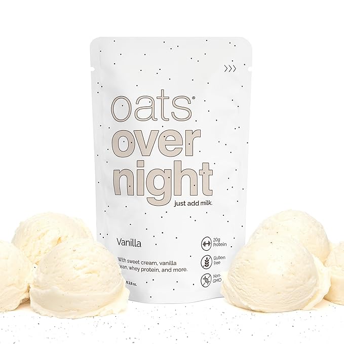 Oats Overnight Vanilla - Overnight Oats with 20g Whey Protein High Fiber Breakfast Protein Shake - Gluten Free Oatmeal Non GMO High Protein Oatmeal (2.8 oz per Meal) (16 Pack)