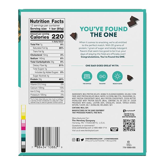 ONE Protein Bars Chocolate Chip Cookie Dough Gluten Free with 20g Protein and 1g Sugar Pantry Staples 2.12 oz (12 Count)