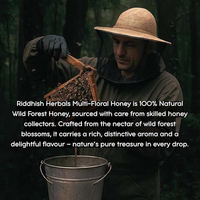 Riddhish Herbals Multi Floral Honey | 100% Natural Wild Forest Honey | Raw &amp Unprocessed | Rich in Enzymes &amp Pollen | No Added Sugar | Pure &amp Natural Honey