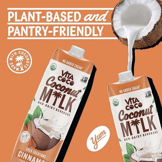 Vita Coco Cinnamon Organic Coconut Milk Plant Based Dairy Free Milk Alternative - Gluten Free Soy Free and Unsweetened - Perfect Add to Cereal Smoothies Desserts - 33.8 Fl Oz (Pack of 6)