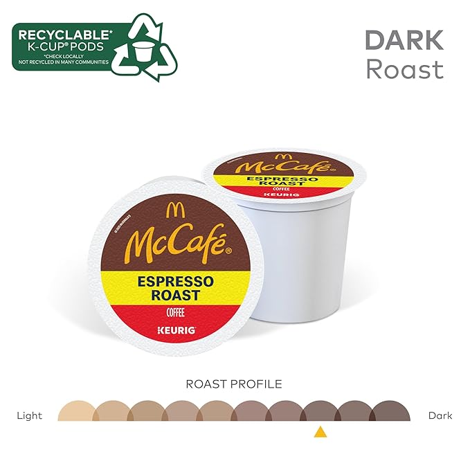 McCafe Espresso Roast Coffee Keurig Single-Serve K-Cup Pods 96 Count (4 Packs of 24) Dark Roast Made with Arabica Beans Bold Flavor with Bittersweet Chocolate &amp Toasted Nut Notes