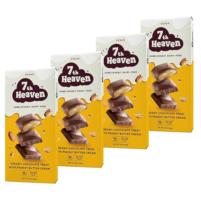 7th Heaven Vegan Soy Milk Chocolate Bars: Peanut Butter Cream - (3.5 oz - 4 Pack) Healthy Chocolate Perfect Valentines Gift For Your Loved Ones 100% Dairy Free Non GMO Kosher Parve Cruelty Free