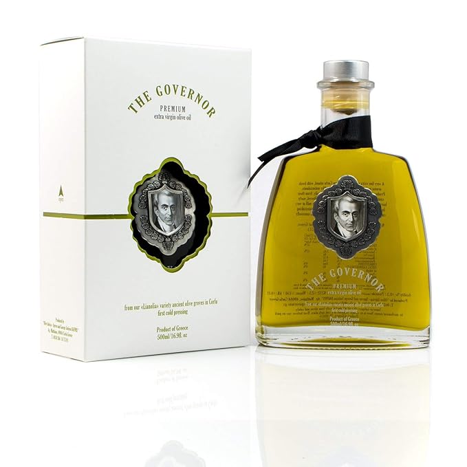 The Governor Premium Extra Virgin Olive Oil - Unfiltered Cold-Pressed Single Origin Lianolia - Peppery Robust Floral Fruity Notes - Rich in Natural Polyphenols Oleocanthal Antioxidants 500ml