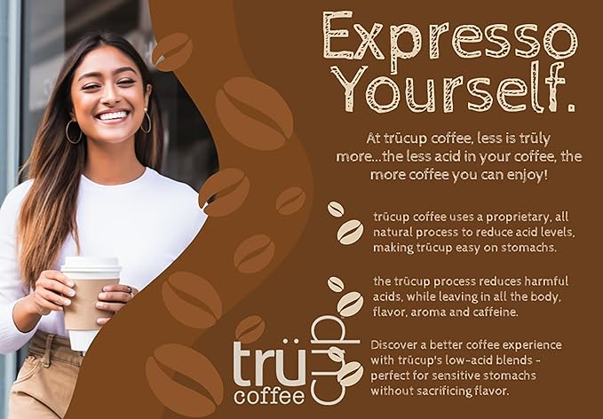 trücup Low Acid Light Roast Coffee - Drip Grind 5 LB Natural Water&ampSteam Process 60% Less Acid Ground Coffee Smooth Flavor Stomach-Friendly Rich in Antioxidants